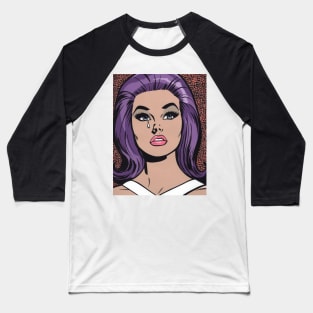 Purple Pop Art Sad Girl Baseball T-Shirt